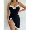 imageFloerns Womens Full Slip Lace Babydoll V Neck Chemise Nightgown with ThongBlack