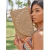 imageFloerns Womens Studded Straw Bag Woven Purse Bag Envelope Clutch WalletKhaki