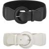 imageFloerns Womens 2 Piece Simple Pu Leather Casual Wide Dress Jean Belt SetBlack and White