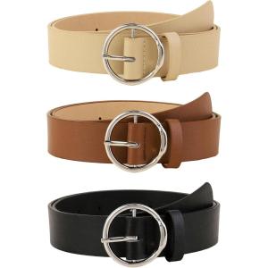 imageFloerns Womens 3 Pcs Widewaist Belt Leather Belt Round Buckle BeltBlack Multi