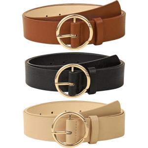 imageFloerns Womens 3 Pcs Widewaist Belt Leather Belt Round Buckle BeltBrown Multi