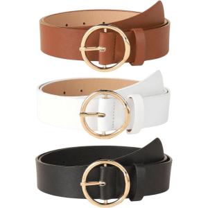 imageFloerns Womens 3 Pcs Widewaist Belt Leather Belt Round Buckle BeltWhite Multi