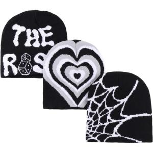 imageFloerns Womens 3 Pcs Y2k Accessories Beanie Winter Cap Warm Outdoor Knitted HatBlack