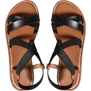 imageFloerns Womens Flat Sandal Criss Cross Ankle Strap Leather Slip on Summer ShoesBlack