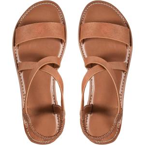 imageFloerns Womens Flat Sandal Criss Cross Ankle Strap Leather Slip on Summer ShoesDark Brown