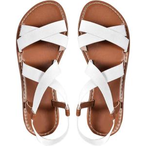 imageFloerns Womens Flat Sandal Criss Cross Ankle Strap Leather Slip on Summer ShoesWhite