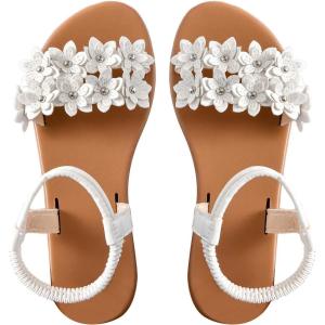 imageFloerns Womens Floral Elastic Ankle Straps Slipper Summer Beach Flat SandalsWhite