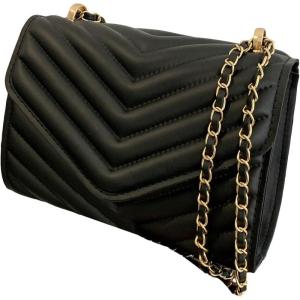 imageFloerns Womens Mini Square Bag Chevron Pu Leather Message HandbagBlack