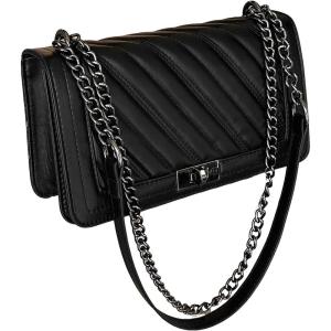 imageFloerns Womens Pu Leather Quilted Crossbody Bag Casual Flap Square BagBlack