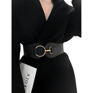 imageFloerns Womens Wide Waist Belt for Dress Ladies Elastic Belt Interlock BuckleBlack