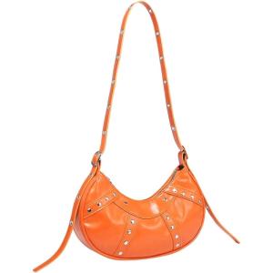 imageFloerns Womens Y2k Gothic Punk Hobo Shoulder Bag PU Leather Clutch HandbagOrange