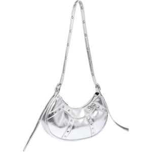 imageFloerns Womens Y2k Gothic Punk Hobo Shoulder Bag PU Leather Clutch HandbagSilver