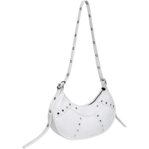 imageFloerns Womens Y2k Gothic Punk Hobo Shoulder Bag PU Leather Clutch HandbagWhite