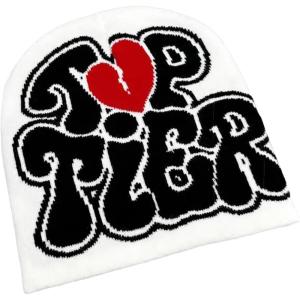 imageFloerns Womens Y2k Letter Graphic Knitted Beanie Hat Winter Warm Skull CapBlack and White