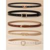 imageFloerns Womens 5 Pcs Leather Belt for Jeans Dress Thin Belt with Pattern BuckleBeige Multi