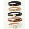 imageFloerns Womens 5 Pcs Leather Belt for Jeans Dress Thin Belt with Pattern BuckleWhite Multi