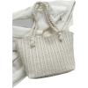 imageFloerns Womens Large Straw Weave Bag Summer Travel Tote Bag Woven Shoulder BagBeige Solid