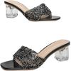 imageFloerns Womens Rhinestone Clear Chunky Heel Sandal Square Toe Slip on MulesBlack