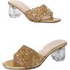 imageFloerns Womens Rhinestone Clear Chunky Heel Sandal Square Toe Slip on MulesGold