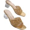 imageFloerns Womens Rhinestone Clear Chunky Heel Sandal Square Toe Slip on MulesGold