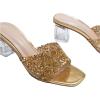 imageFloerns Womens Rhinestone Clear Chunky Heel Sandal Square Toe Slip on MulesGold