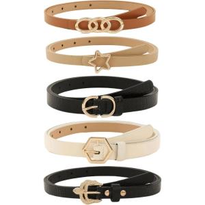 imageFloerns Womens 5 Pcs Leather Belt for Jeans Dress Thin Belt with Pattern BuckleBrown Multi