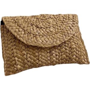 imageFloerns Womens Beach Small Envelope Wallet Handbag Straw Woven Clutch PurseSolid Khaki