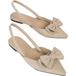 imageFloerns Womens Elegant Bowknot Front Flat Shoe Comfortable Pointed Toe Slip onApricot
