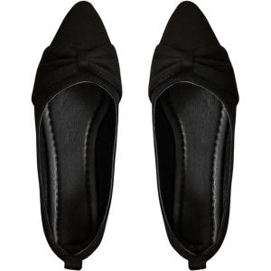 imageFloerns Womens Faux Suede Pleated Flat Shoe Pointed Toe Slip on Ballet FlatsBlack
