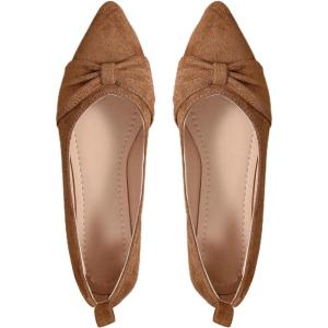 imageFloerns Womens Faux Suede Pleated Flat Shoe Pointed Toe Slip on Ballet FlatsBrown