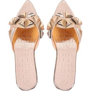imageFloerns Womens Pointed Open Toe Flat Sandal PU Leather Wedding Dressy ShoeGold