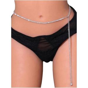imageFloerns Womens Rhinestone Belt Nightclub Waist Bikini Thin Belt AccessoriesSilver Solid