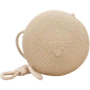 imageFloerns Womens Round Crossbody Purse Bag Beach Summer Straw Shoulder BagBeige