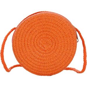 imageFloerns Womens Round Crossbody Purse Bag Beach Summer Straw Shoulder BagBurnt Orange Solid