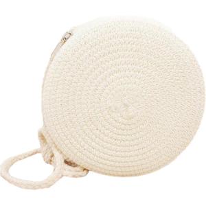 imageFloerns Womens Round Crossbody Purse Bag Beach Summer Straw Shoulder BagWhite Solid
