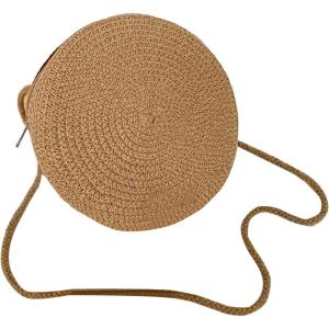 imageFloerns Womens Small Round Straw Crossbody Purse Beach Circle Boho Shoulder BagKhaki