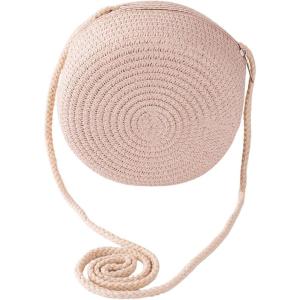 imageFloerns Womens Small Round Straw Crossbody Purse Beach Circle Boho Shoulder BagPink