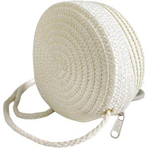 imageFloerns Womens Small Round Straw Crossbody Purse Beach Circle Boho Shoulder BagWhite
