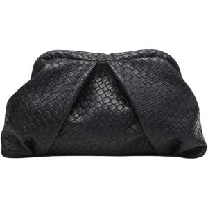 imageFloerns Womens Vintage Leather Ruched Bag Evening Handbag Dumpling Clutch PurseBlack