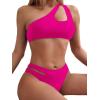 imageFloerns Womens 2 Piece Bathing Suit Cut Out One Shoulder Bikini SwimsuitHot Pink