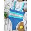 imageFloerns Womens 2 Piece Bikini Set Ribbed Knit Colorblock Bikini Bra and High Cut SwimwearBlue