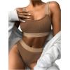 imageFloerns Womens 2 Piece Bikini Set Ribbed Knit Colorblock Bikini Bra and High Cut SwimwearCoffee Brown