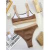 imageFloerns Womens 2 Piece Bikini Set Ribbed Knit Colorblock Bikini Bra and High Cut SwimwearCoffee Brown