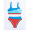 imageFloerns Womens 2 Piece Colorblock Athletic Adjustable Strap Bikini Swimsuit Set Blue and Orange Large