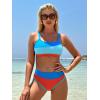 imageFloerns Womens 2 Piece Colorblock Athletic Adjustable Strap Bikini Swimsuit Set Blue and Orange Large