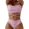 imageFloerns Womens 2 Piece Ditsy Floral Print Criss Cross Tie Back Bikini Swimsuit SetPink