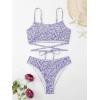 imageFloerns Womens 2 Piece Ditsy Floral Print Criss Cross Tie Back Bikini Swimsuit SetPurple and White