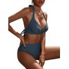 imageFloerns Womens 2 Piece Halter Backless Beach Swimwear Bathing Suit Bikini SetsDusty Blue