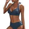 imageFloerns Womens 2 Piece Halter Backless Beach Swimwear Bathing Suit Bikini SetsDusty Blue