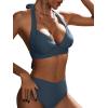 imageFloerns Womens 2 Piece Halter Backless Beach Swimwear Bathing Suit Bikini SetsDusty Blue